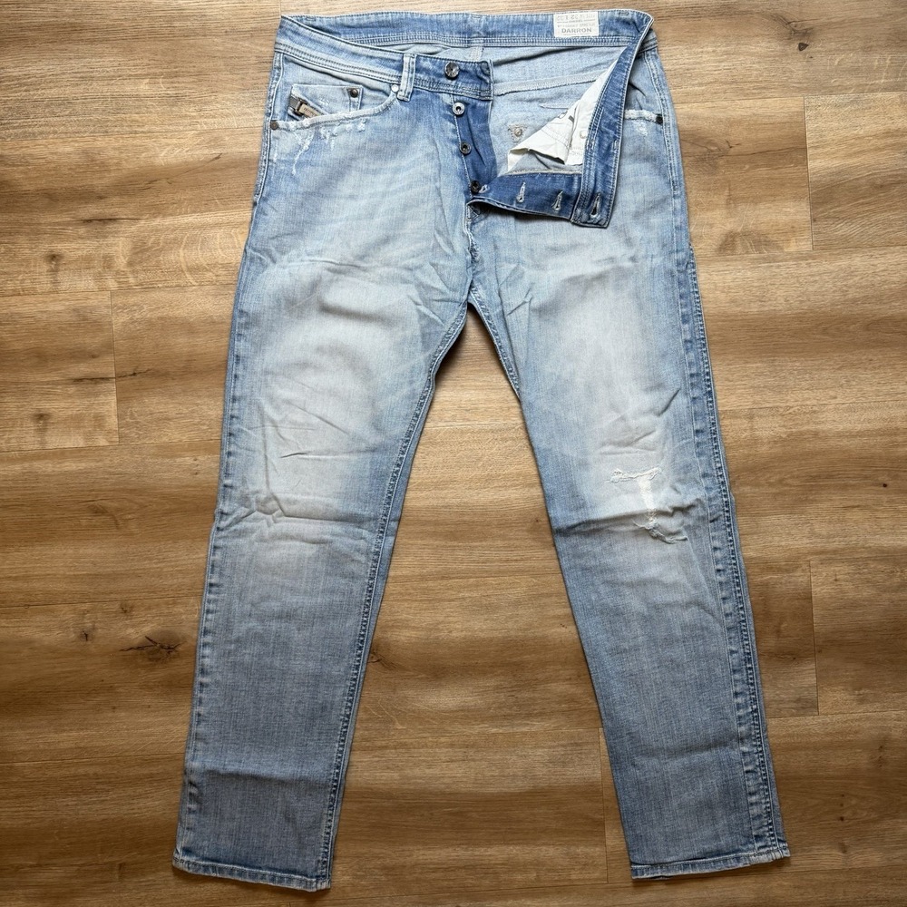Diesel Darron Jeans Men 32x30 Blue Slim Tapered Fit Stretch Light Wash 008W7